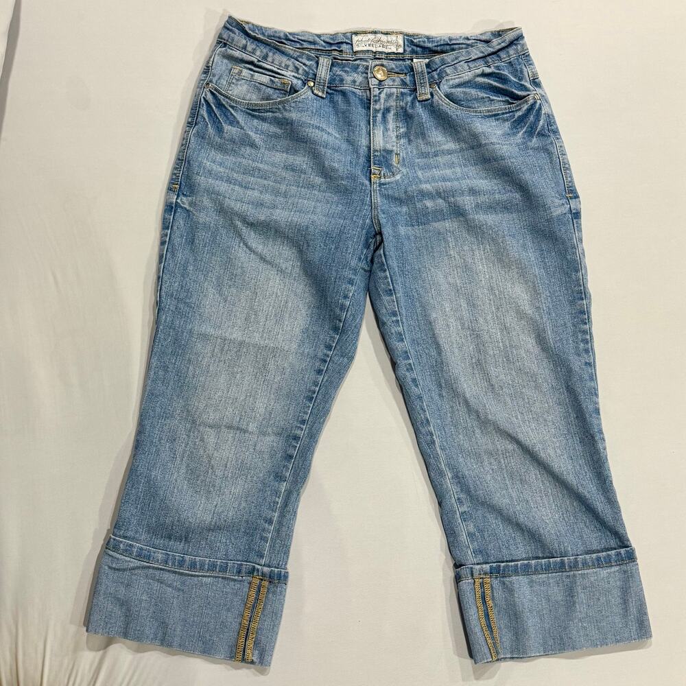 Vintage Y2K Baby Phat Cuffed Capri Jeans Gold Cat Size 7 - Picture 7 of 7